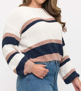 Chenille color block pullover sweater top