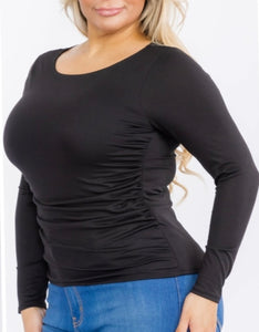 Solid round neck long sleeve top