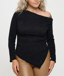 Metallic glitter off shoulder top