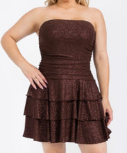 Load image into Gallery viewer, Glitter tiered ruffle tube mini dress

