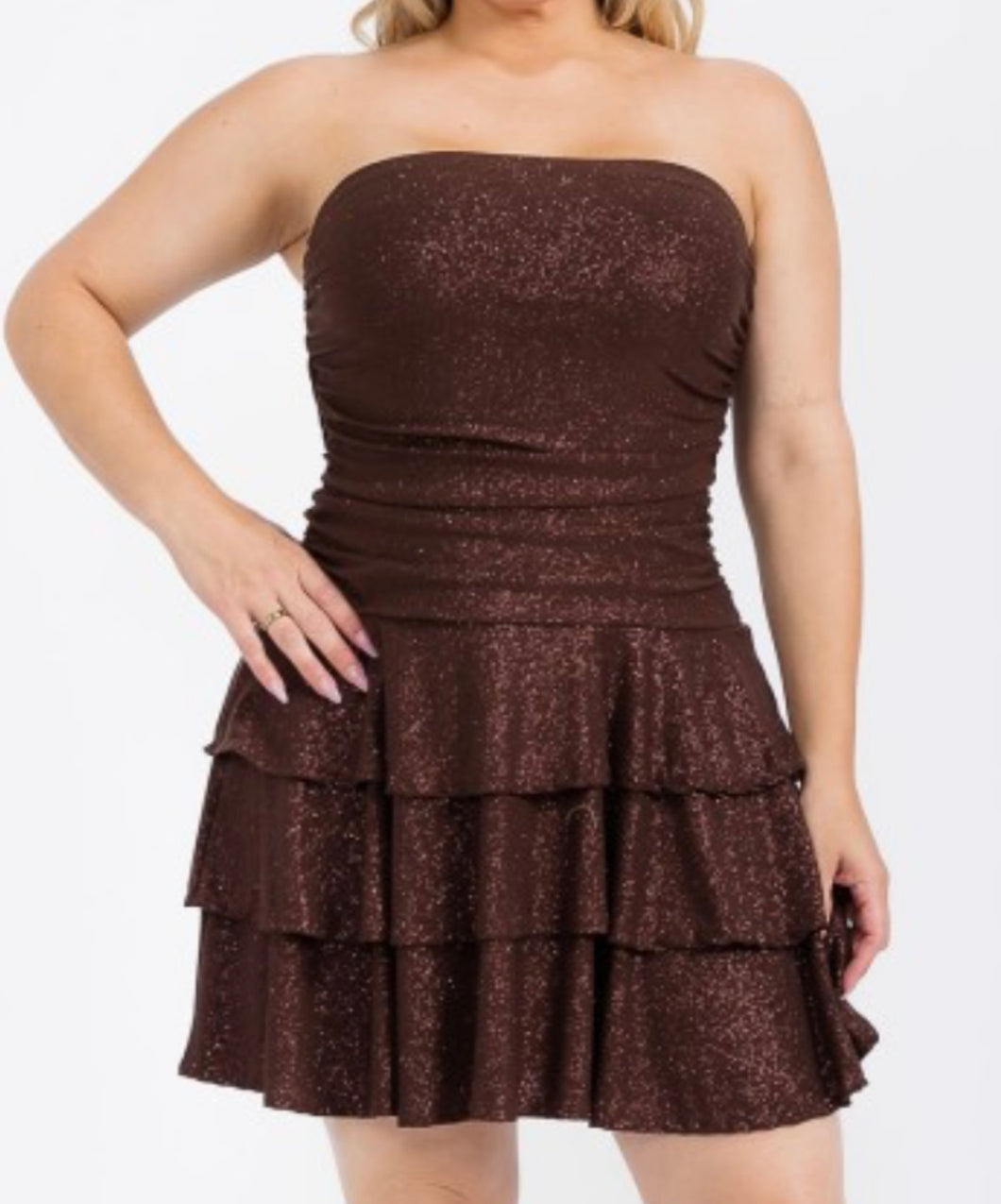 Glitter tiered ruffle tube mini dress