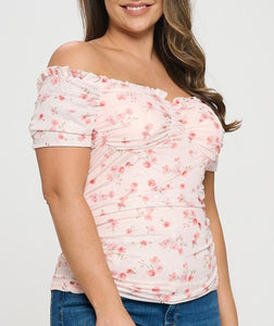 Floral mesh off shoulder top