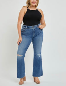 Double Button Mid Rise Flare Jeans