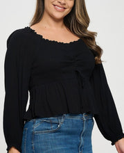 Load image into Gallery viewer, Ruched front ruffle trim top
