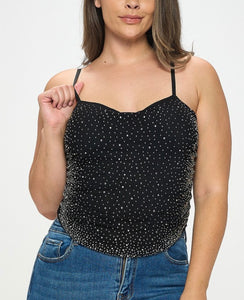 Mesh Rhinestone Cami Top