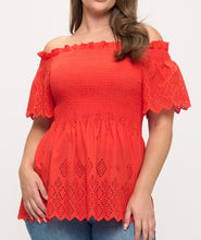 Load image into Gallery viewer, Off shoulder eyelet top
