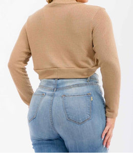 Rib crop long sleeve shrug bolero