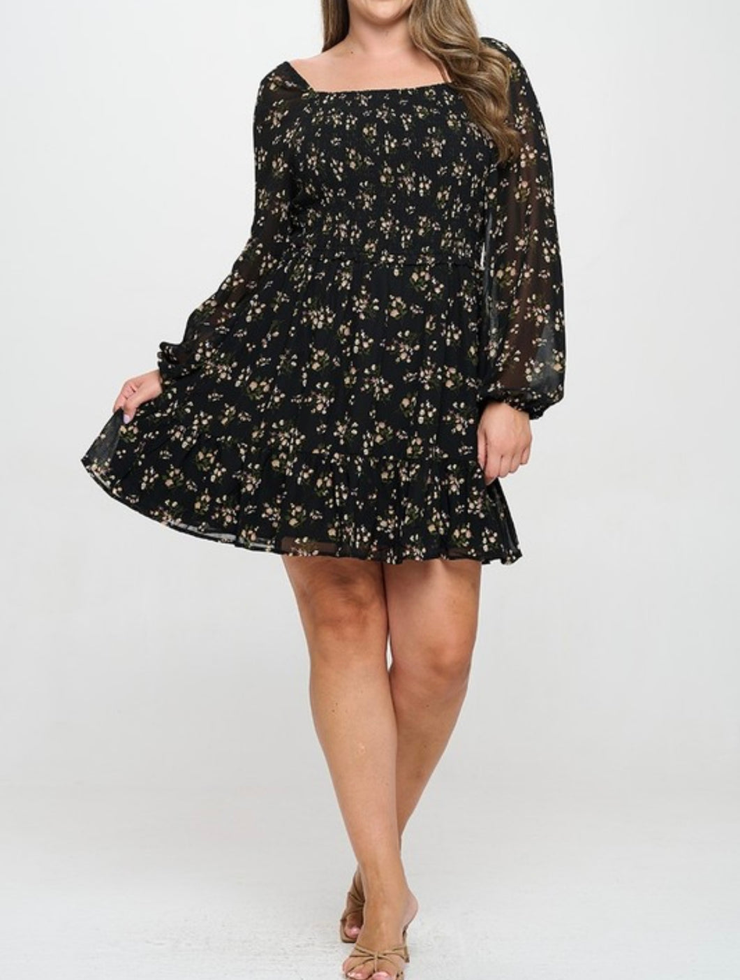 Floral smocked bodice dress