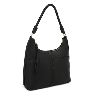 Curved smooth zipper shoulder hobo bag