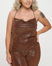 Load image into Gallery viewer, Metallic halter cowl neck top
