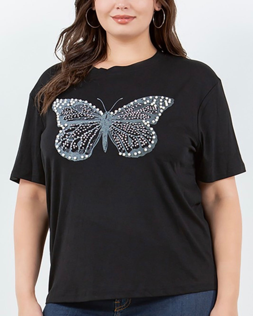 Embellished Butterfly Print Top