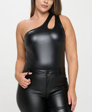 Load image into Gallery viewer, Pu leather one shoulder cutout bodysuit
