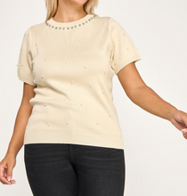 Load image into Gallery viewer, Pearl Rhinestone knit Sweater Top
