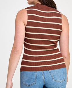 Mock neck striped sweater knit top