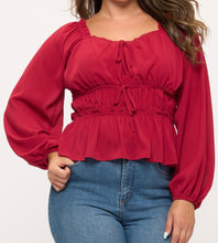 Load image into Gallery viewer, Ruched peasant blouse
