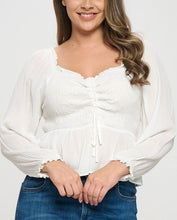 Load image into Gallery viewer, Ruched front ruffle trim top
