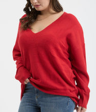 Load image into Gallery viewer, V neck drop shoulder knot sweater
