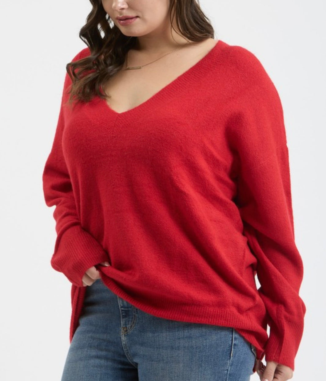 V neck drop shoulder knot sweater