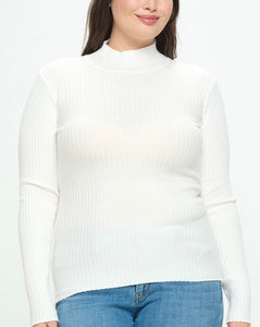 Solid mock neck ribbed knit top