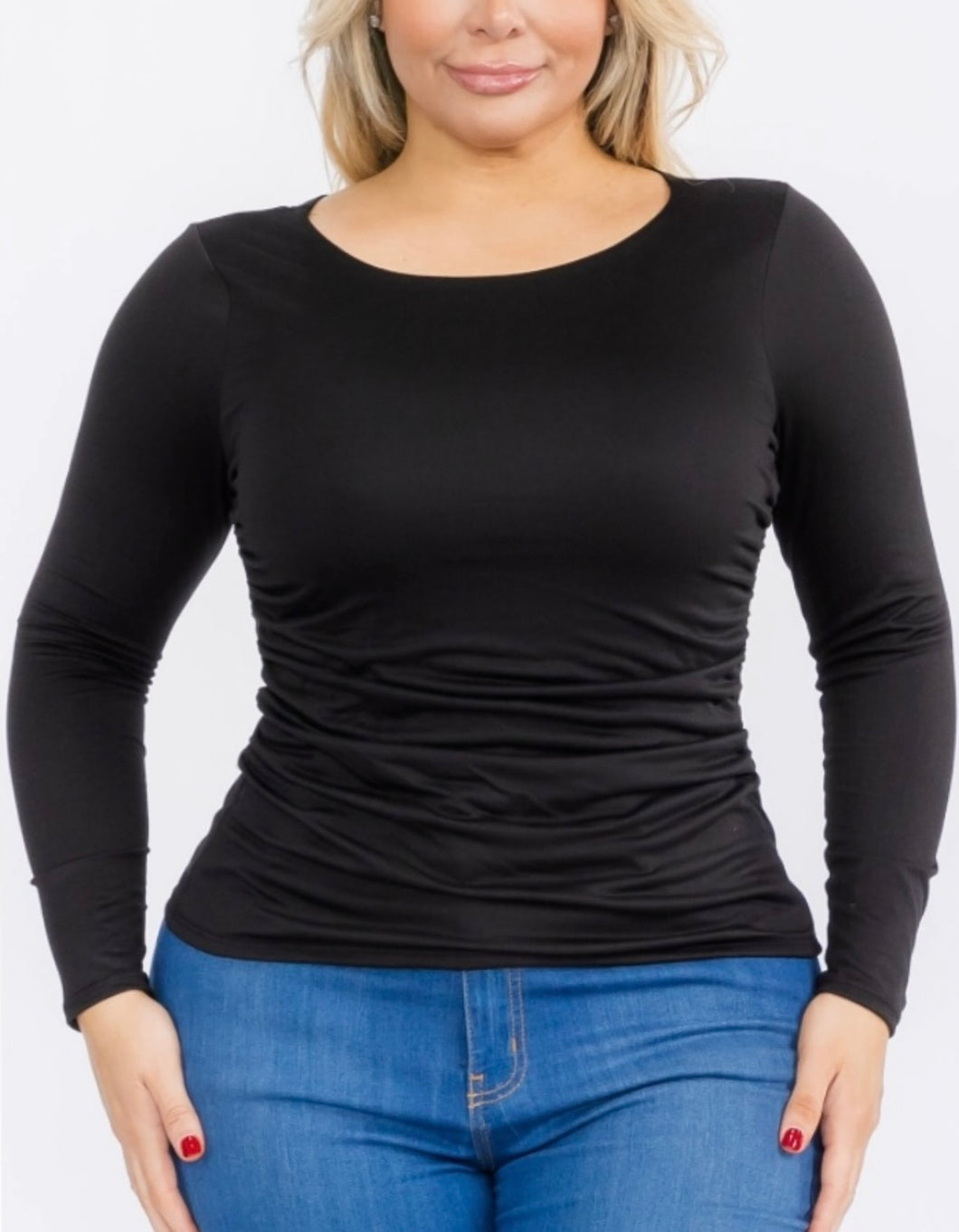 Solid round neck long sleeve top