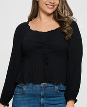 Load image into Gallery viewer, Ruched front ruffle trim top
