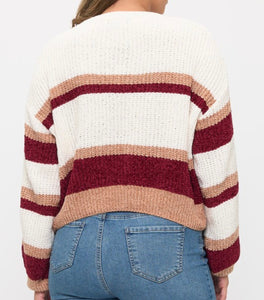 Chenille color block pullover sweater top