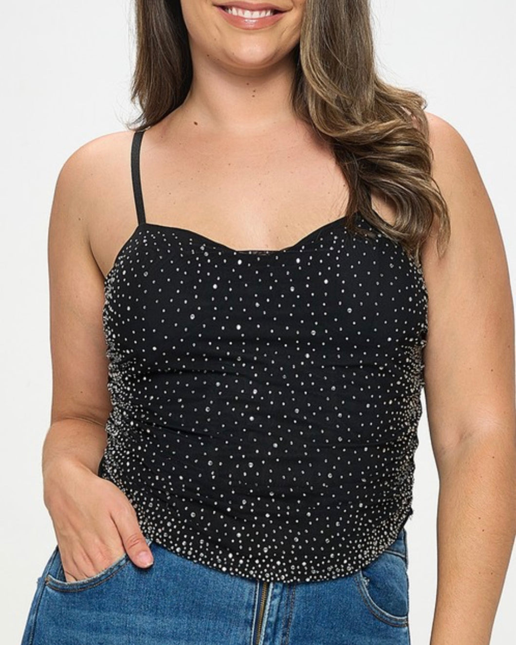 Mesh Rhinestone Cami Top