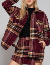 Load image into Gallery viewer, Inner faux fur brushed plaid jacket
