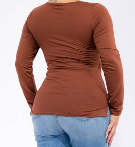 Square neck ruched front long sleeve top