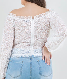 Lace off shoulder long sleeve top