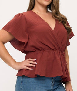Solid flutter sleeve top