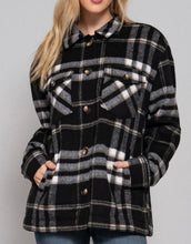 Load image into Gallery viewer, Inner faux fur brushed plaid jacket
