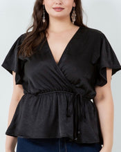 Load image into Gallery viewer, Satin surplice flutter sleeve peplum top
