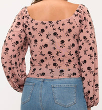 Load image into Gallery viewer, Floral flocked velour mesh top

