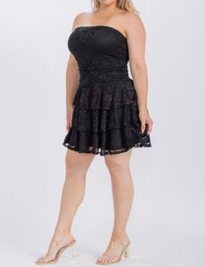 Lace tiered ruffle mini tube dress