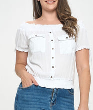 Load image into Gallery viewer, Smocked neckline off shoulder top
