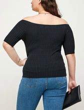 Load image into Gallery viewer, Solid ribbed off shoulder zip top
