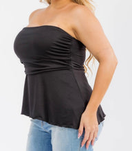 Load image into Gallery viewer, Solid side ruched asymmetric hem tube top
