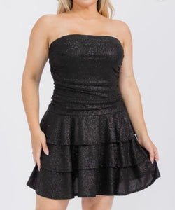 Glitter tiered ruffle tube mini dress