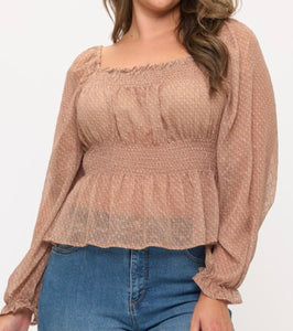 Smocked waist long sleeve top
