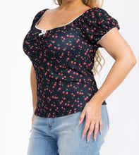 Load image into Gallery viewer, Cherry print ribbed short sleeve top
