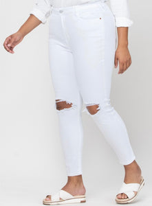 High Rise Distress Ankle Skinny Jeans