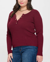 Load image into Gallery viewer, Henley sweater long sleeve knit top
