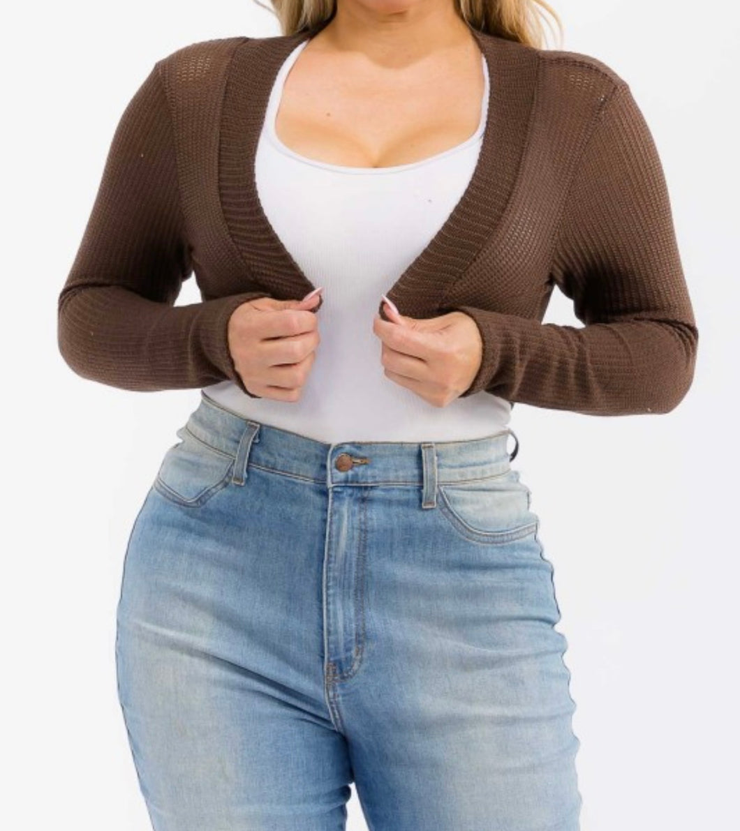Rib crop long sleeve shrug bolero