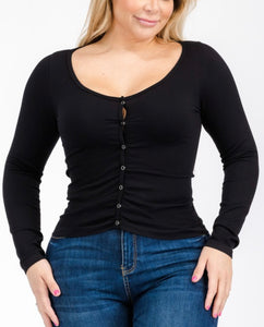 Seamless snap button long sleeve top