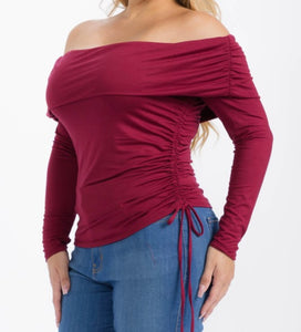 Off shoulder side ruched top