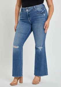 Double Button Mid Rise Flare Jeans