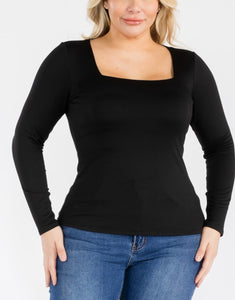 Square neck fitted long sleeve top