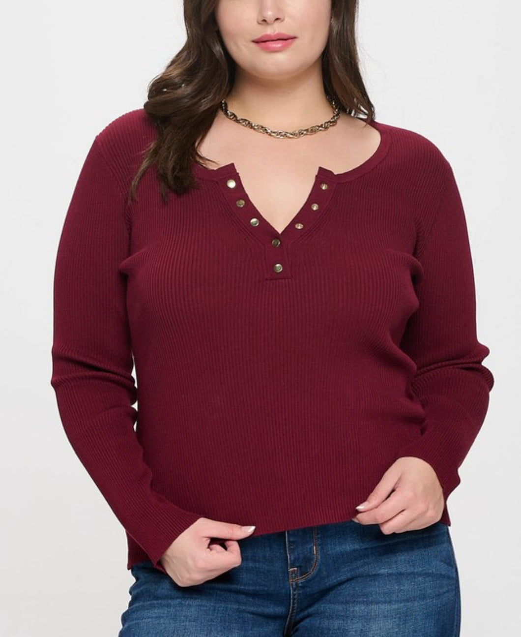 Henley sweater long sleeve knit top