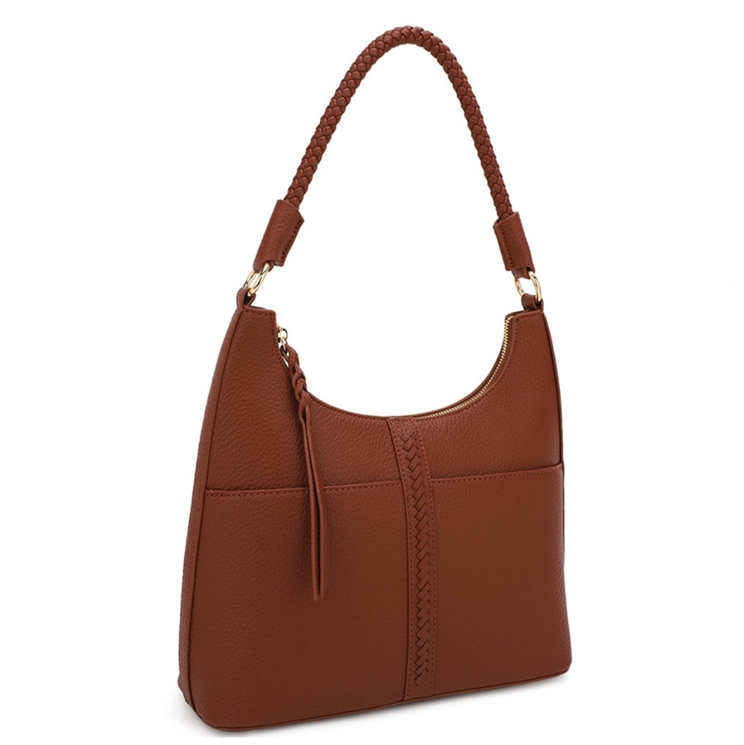 Curved smooth zipper shoulder hobo bag